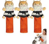 Karate-Kitty Puppet - Cat Wrestling Puppet with Protective Forearm Sleeve, Cat Hand Boxing Biting Puppets for Play Karate Kitten Toy Interactive with Arm Sleeve, Safe Playing for Cats (3 Pcs)