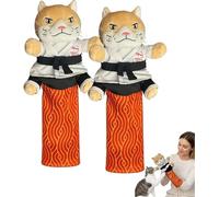 Karate-Kitty Puppet - Cat Wrestling Puppet with Protective Forearm Sleeve, Cat Hand Boxing Biting Puppets for Play Karate Kitten Toy Interactive with Arm Sleeve, Safe Playing for Cats (2 Pcs)