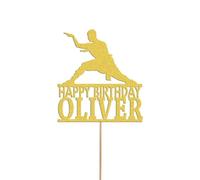 Karate Martial Arts Fighting Cake Topper Personalised Boys Birthday Cake Decoration Any Name & Age | Personalised Cake Topper with Custom Name & Age | Birthday Party Decoration | Gold
