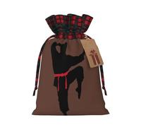 Karate Men Print Christmas Imitation Burlap Gift Bag With Drawstring And Gift Tag,For Wrapping Candies