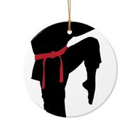 karate men Printed Round Xmas Ornaments 10cm, Christmas Ceramic Pendant Hanging for Xmas Tree Home Indoor Outdoor Decor 1 Pcs