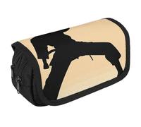 Karate Men Silhouette Pencil Case Organizer Large Capacity Cute Pen Pouch with 3 Compartment Office Stationery Large Pencil Bags with Zipper Fabric Pen Bag for Adults Portable Makeup Bag (Black)