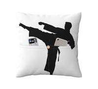 Karate Printed Linen Pillow Case With Pocket 40x40 Cm- Soft Square Cushion Cover Modern Pillowcase 1pcs