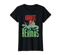 Karate Rexmas T-Rex Dinosaur Christmas Holiday Karate Value Graphic T-Shirt, Women, Black, XS
