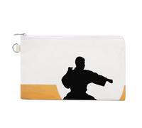 Karate Silhouette Coin Purses with Zipper, Personalized Zero Wallet for Shopping, Small Makeup Pouches Bag for Travel, Card Organizer Case, Portable Canvas Change Purses