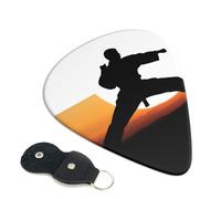 Karate silhouette Guitar Picks 6 Pack with Leather Guitar Pick Holder Keychain, Plectrum Key Fob Cases Bag, Abstract Art Plectrum for Acoustic Electric Guitar, Ukulele 0.71mm