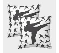 Karate Silhouette-martial Arts Style Pillow Covers 2 Pack Cozy Pillowcase Art Cushion Case with Invisible Zipper Decorative for Sofa Living Room Bed Home 40x40cm