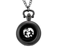 Karate Yin and Yang Sign Vintage Pocket Watch Alloy Pendant Watches Necklace Gift for Men Women Black-Style