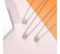 Karavionu 18K Gold Plated Crystal Solitaire White Mosonite Classic Four Claw 2 Carat CZ Dainty Choker Necklace