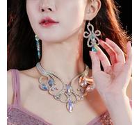 Karavionu Hand Made Fashionable Shiny Rhinestone Necklace Eastern Belly Dance Performance Jewelry Accessories for Women