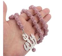 Karavionu Islamic 10 mm Mulit-Color Rhinestone BeadsSweater Chain Necklace with Silver Allah Pendant for Muslim Prayers