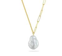 Karavionu The Style 18k Gold-plated Jewelry Engagement Wedding Necklace 22mm Stone Perforated Baroque Pearl Pendant for Women