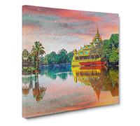 Karaweik Palace in Yangon Myanmar Canvas Print | Gallery Wrapped 30mm Frame Wall Art | 20x20 inches | Ready to Hang | Modern Cityscape Picture | Living Room Bedroom Lounge Office