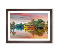 Karaweik Palace in Yangon Myanmar Framed Print | A2 Walnut Framed Wall Art | Ready to Hang | Modern Cityscape Picture | Living Room Bedroom Lounge Office