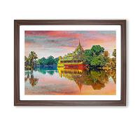Karaweik Palace In Yangon Myanmar Modern Art Framed Wall Art Print, Ready to Hang Picture for Living Room Bedroom Home Office Décor, Walnut A3 (46 x 34 cm)