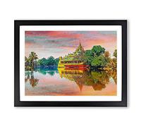 Karaweik Palace In Yangon Myanmar Modern Art Framed Wall Art Print, Ready to Hang Picture for Living Room Bedroom Home Office Décor, Black A4 (34 x 25 cm)