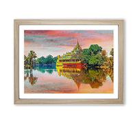 Karaweik Palace In Yangon Myanmar Modern Art Framed Wall Art Print, Ready to Hang Picture for Living Room Bedroom Home Office Décor, Oak A2 (64 x 46 cm)