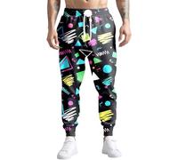 KARAZZO 80s 90s Mens Joggers Pants Sports Funny Workout Running Printed Retro Sweatpants Casual Track Pants with Pockets, Black, S