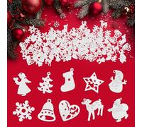 KARBAG 150 Pcs Wooden Snowflakes, 3.5mm Mixed White Wood Slices Snowflake Embellishments for DIY Crafts, Christmas Tree Hanging, Table Decoration