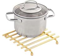 KARBAG 2 Pcs Kitchen Trivet Stand, Heat Resistant Anti Slip Trivets Kitchen Worktop Protector Stainless Steel Trivet Pan Stands with 2 Heat Insulation Hand Clip for Kitchen Worktops, Hot Pans(Gold)