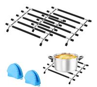 KARBAG 2 Pcs Kitchen Trivet Stand, Heat Resistant Anti Slip Trivets Kitchen Worktop Protector Stainless Steel Trivet Pan Stands with Heat Insulation Hand Clip for Kitchen Worktops, Hot Pans