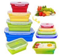 KARBAG 4-Piece Collapsible Silicone Food Storage Container Set with Lid, Rectangular, Microwave, Dishwasher & Freezer Safe, Space Saving, Airtight, BPA-Free, 4 Sizes: 350ml, 500ml, 800ml, 1200ml