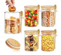 KARBAG 4PCS Glass Jars with Airtight Lid & Spoon, 530ml Glass Kitchen Storage Jars Clear Airtight Food Storage Jars Containers Overnight Oats Containers for Coffee,Sugar, Bath Salt, Pasta,Lentils