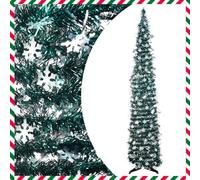 KARBAG 5ft/1.5M Collapsible Christmas Tree, Pop up Tinsel Christmas Tree Peacock Green Artificial Christmas Tree with Snowflake Sequin Tinsel Pencil Christmas Trees with Stand for Xmas Home Decoration