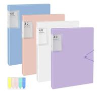KARBAG A4 Display Folders, 4 Pack 40 Pockets Display Book Document Clear Folders with Plastic Sleeves & Safety Rope, Presentation Folders Document Project Folder for School & Offices(4 Colors)