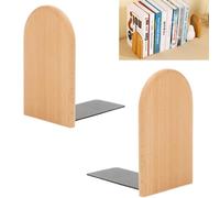 KARBAG Book Ends, 2 Pack Natural Bamboo Bookend Heavy Duty Bookends Walnut Wood Bookends Wooden Book Stopper Bookshelf Ends Decorative Book Ends for Shelves Office Home School Dorm Library(Round Head)
