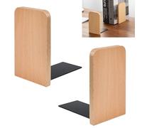 KARBAG Book Ends, 2 Pack Natural Bamboo Bookend Heavy Duty Bookends Walnut Wood Bookends Wooden Book Stopper Bookshelf Ends Decorative Book Ends for Shelves Office Home School Dorm (Square Head)