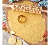 KARBAG Christmas Wooden Embossed Rolling Pin with Elk Deer Pattern and Santa Claus
