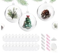 KARBRING 20Pcs Clear Fillable Baubles for Crafting 8cm, Clear Plastic Christmas Baubles with Snowflakes Feathers, Shatterproof Christmas Ornaments Hanging Balls for DIY Home Decorations