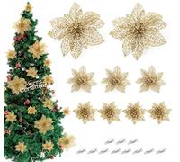 KARBRING 30Pcs Glitter Poinsettias Artificial Christmas Flowers 3 Size, Christmas Tree Flowers Gold Christmas Tree Ornaments for Wreath Garland, Wedding Decoration