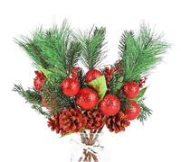 KARBRING Artificial Christmas Picks 6Pcs, Glitter Artificial Pine Branches for Christmas Decor Floral Arrangements, Pine Cones Berry Stems for Christmas Decorations, Wreath Making Supplies, Red