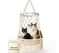 KARCEEY Cat Hammock Macrame Hanging Bed for Large Cats - 50lbs Heavy Duty Cat Swing Wall Mounted Boho Window Perch - Hardware Kit Included