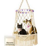 KARCEEY Hanging Cat Bed Macrame Cat Hammock Window Perch with Catnip Mat for Wall Window Indoor/Outdoor