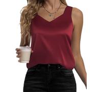 Karcermee Women's Silk Satin Tank Tops V Neck Camisole Casual Cami Sleeveless Shirt Blouses Silky Basic Tanks, Wine Red, XL