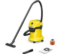 Kärcher Wet and Dry Vacuum Cleaner WD 3, incl. Cartridge Filter, 1000w, Plastic Container: 17 L, Suction Hose: 2 m and Hose Storage, Blowing Function, Floor and Crevice Nozzle
