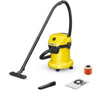 Kärcher Wet and Dry Vacuum Cleaner WD 3, incl. Cartridge Filter, 1000w, Plastic Container: 17 L, Suction Hose: 2 m and Hose Storage, Blowing Function, Floor and Crevice Nozzle