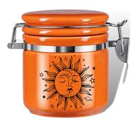 KARCOOL Sun Moon Stash Container Half Oz (250ml), Ceramic Cute Stash Jar Containers w/Clamp Lid, Mystical Celestial Aesthetic Decorative Jar Storage - Double Sealed Airtight Herbs Fresh Jar -Orange