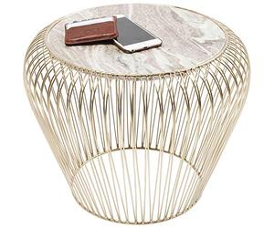 Kare Design Beam Marble Brass Side Table, White, 35 x 43 x 43 cm, Accent Table, Sofa Table, Marble Top, Elegant, Compact, Design Furniture, Living Room