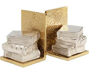 Kare Design Bookend Corner (2/Set), Gold/Silver, Aluminium, 23x15x12 cm, Bookshelf Decor, Accessoire, Hand-Painted, Book Holder, Book Motif, Living Room, Bedroom