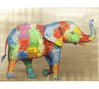 Kare Design Canvas Picture Flower Elefant, Multicoloured, Rectangular, Wall Art, Acrylic Paint, Handpainted Details, Modern Design, Decorative Home Accessories for Living Room, Bedroom, 50x40cm (HxW)