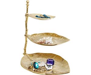 Kare Design Deco Etagere Leaf, Gold, Metal, Leave Motive, Tableware, Elegant Room Decor, Home Decor for Kitchen, Living Room, Hallway, 46x32x45 cm (H/W/D)