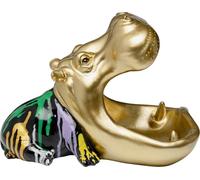 Kare Design Deco Figurine Hungry Hippo, Gold/Multicolor, 17x24x27, Animal Motif, Decorative Object, Playful Funny Hippo Motif for Shelf Accent, Living Room, Bedroom