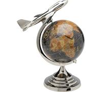 Kare Design Deco Object Globe Top Plane, Black/Silver, Aluminum, Elegant, Statue, Gift Idea, Decorative Home Accessories, Room Decor, Home Decor for Living Room, Home Office, 39x31x24 cm