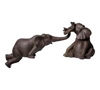 Kare Design Decorative Figure Elephant, brown, set of 2, deco object | Elephant circus motif, handcrafted sculpture, charming home decor, great gift idea, for living room, 21x54x18 cm