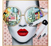 Kare Design Framed Picture Times Square View, Multicoloured, Square, Elegant Woman, Big, Glitter Wall Art, Modern Design, Decorative Home Accessories for Living Room, Bedroom, 120x120cm (HxW)