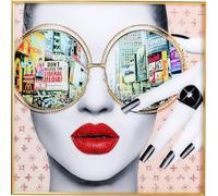 Kare Design Framed Picture Times Square View, Multicoloured, Square, Elegant Woman, Small, Glitter Wall Art, Modern Design, Decorative Home Accessories for Living Room, Bedroom, 80x80 cm (HxW)